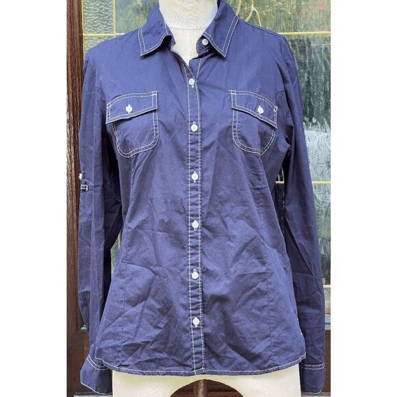 Tommy Hilfiger Embroidered Utility Shirt 100% cotton Long Sleeve Collared Shirt - Picture 1 of 7